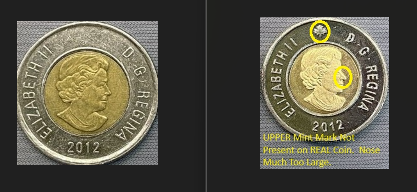 یک نوع تونی (سکه دو دلاری) تقلبی در آنتاریو و کبک شناسایی شده.