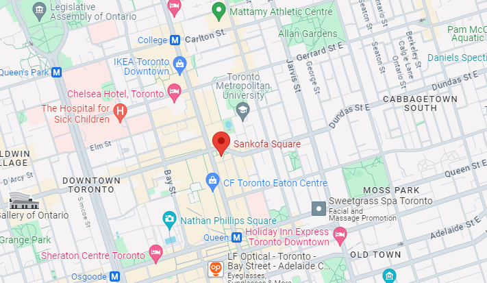 نام میدان یانگ – داندس تورنتو در گوگل مپ به میدان سانکوفا (Sankofa Square) تغییر کرده.