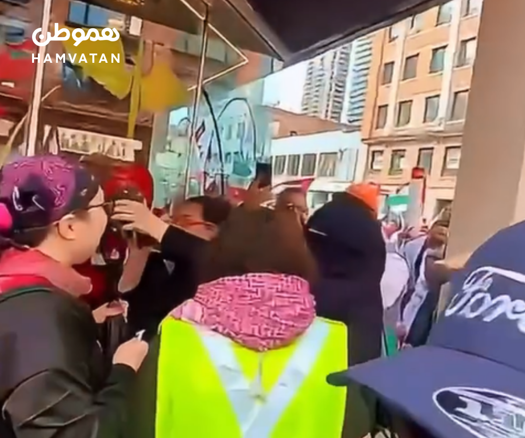 درگیری طرفداران جمهوری اسلامی با یک خبرنگار، در دان تاون تورنتو